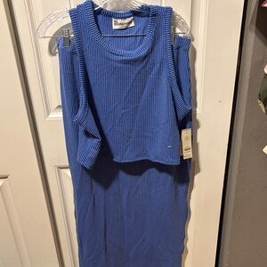 No Boundaries Blue Ribbed Midi Skirt